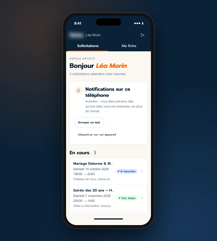 Mobile artist space: open requests and notifications