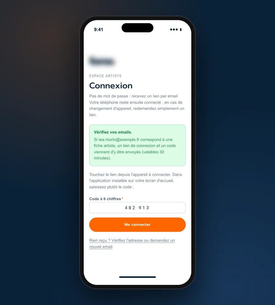 Passwordless artist sign-in by email link