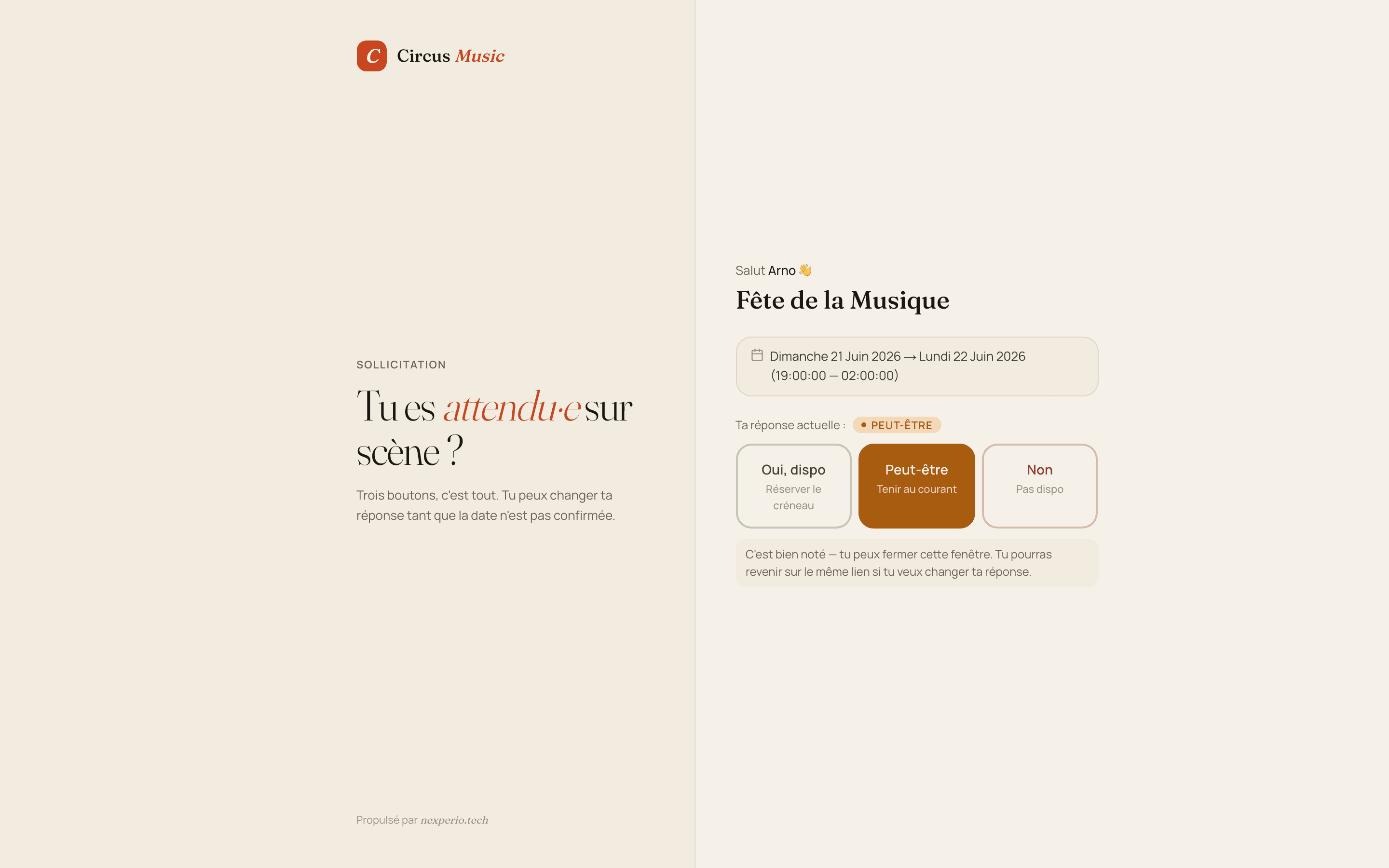 Page de réponse de l’artiste à une sollicitation